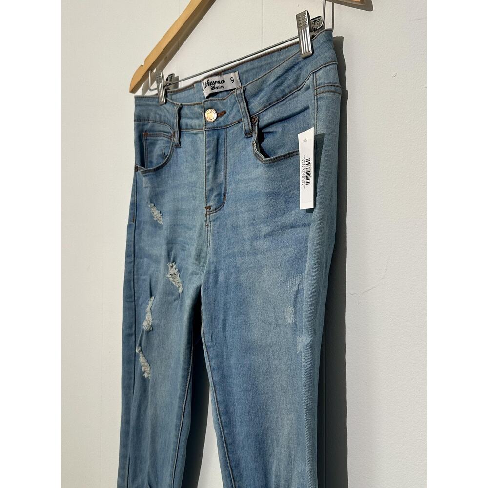 Authurna Denim Jeans Womens 9 Blue Light Wash Distressed Fringe Hem Skinny - Picture 2 of 4